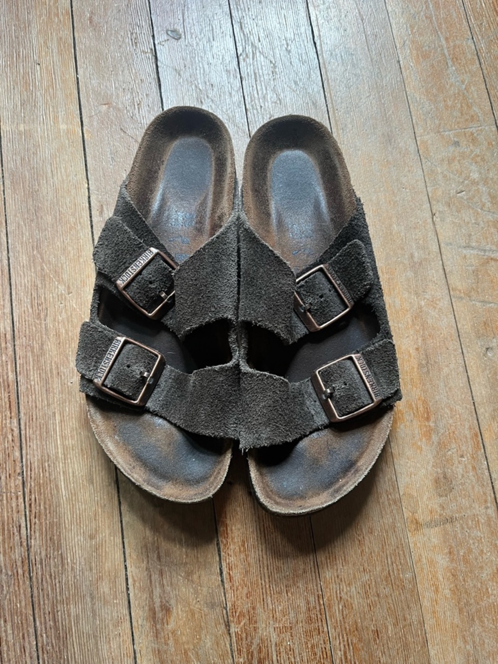 Birkenstock Brown Suede Two-Buckle Slide Sandal